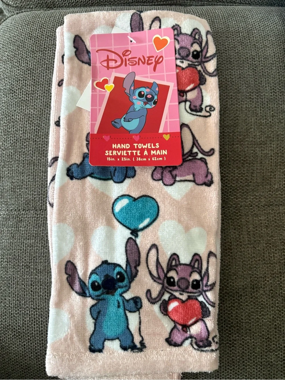 Disney Pink Stitch Heart Pattern Hand Towels - Blue & Purple Accents